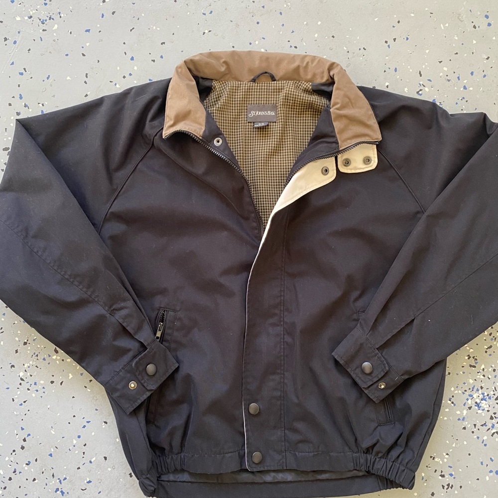 Black St. John’s Bay Jacket with Plaid Lining